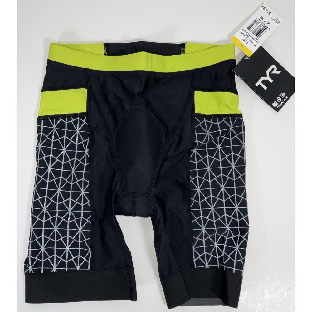 NWT Women's TYR Competitor 8" Triathlon Compression Shorts Black & Yellow Sz XS‎